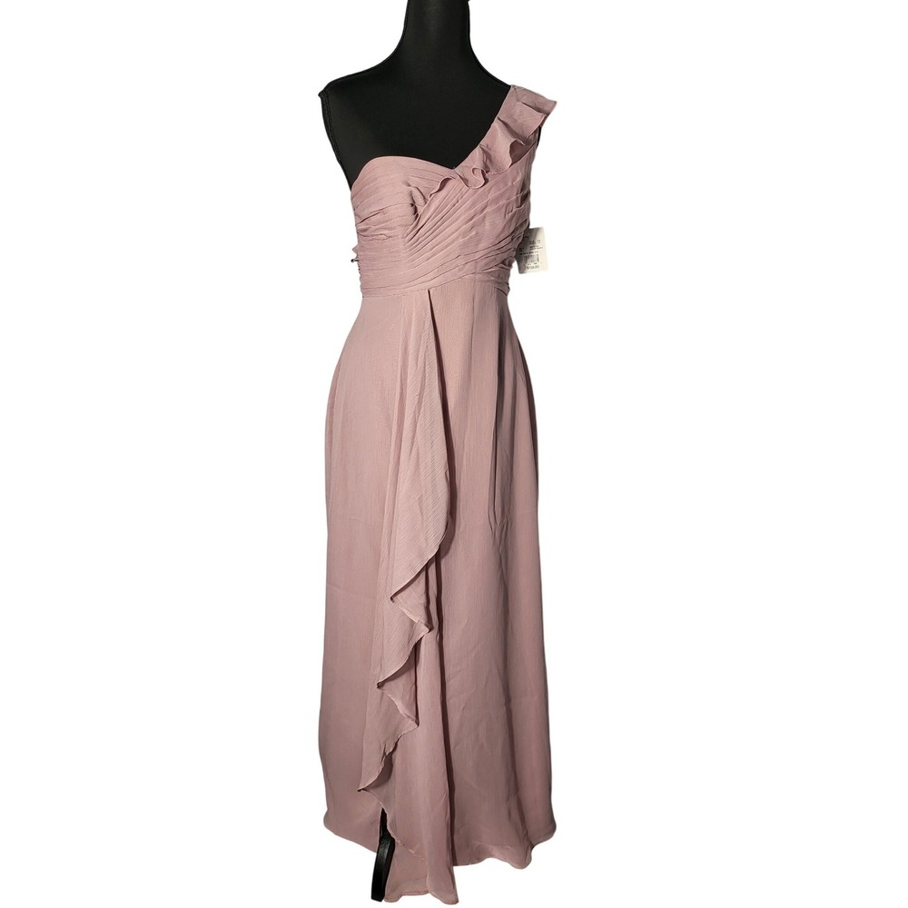 David's Bridal One Shoulder Chiffon Formal Dress with Cascading detail Size 2